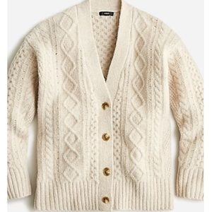 J. Crew Cable-knit stretch button down cardigan sweater